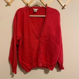 Talbots Vintage Bright Pink 100% Cotton Cardigan Sweater size Large